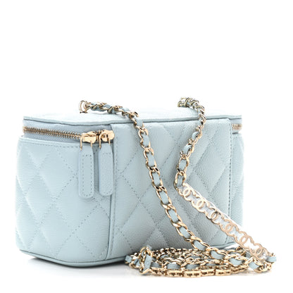 Chanel Caviar Quilted Small Tiny CC Vanity Case With Chain Light Blue 3 of 12