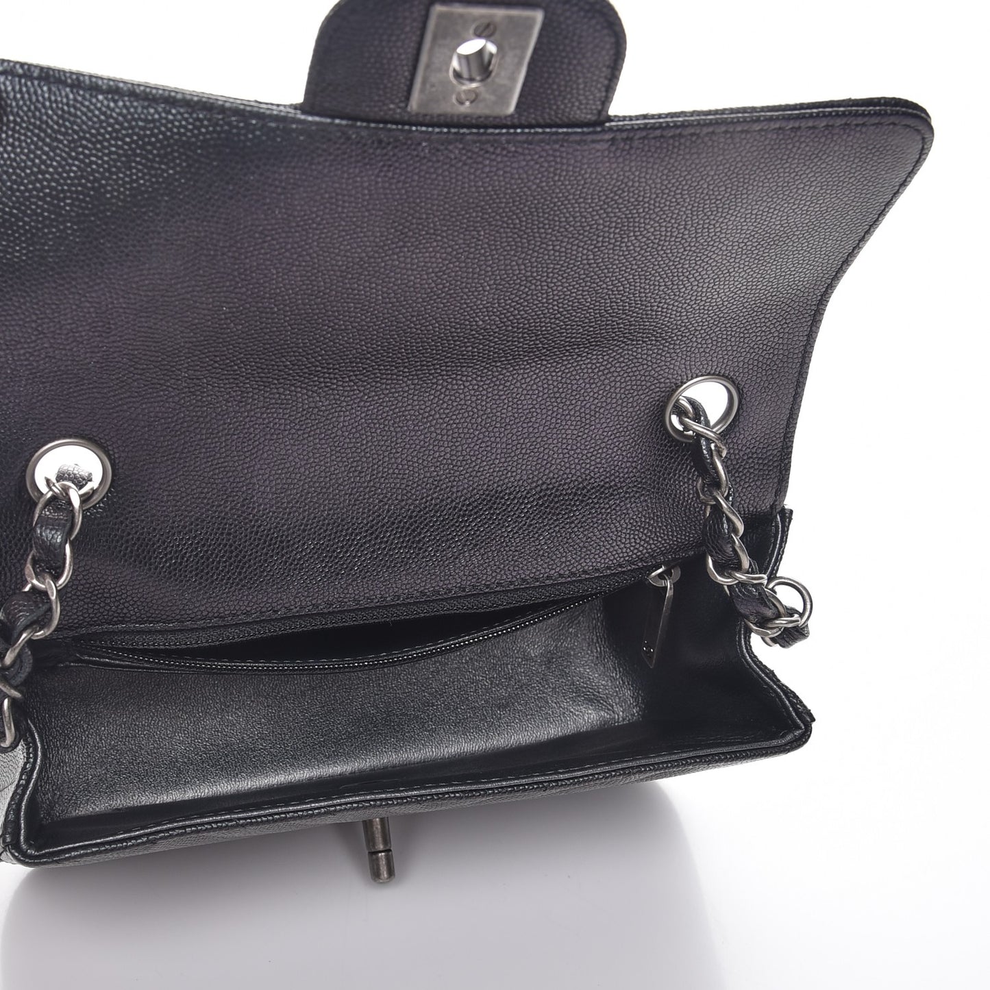 Iridescent Caviar Chevron Quilted Mini Rectangular Flap Black