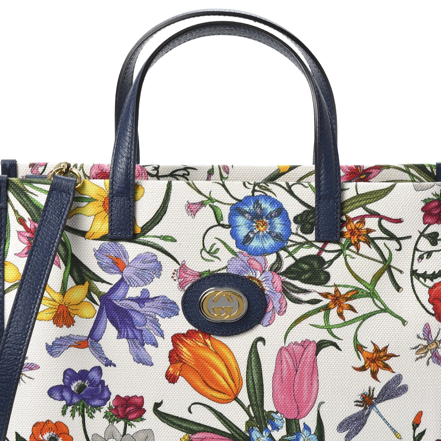 Gucci Canvas Medium Flora Tote White Multicolor Blue Agata 9 of 9