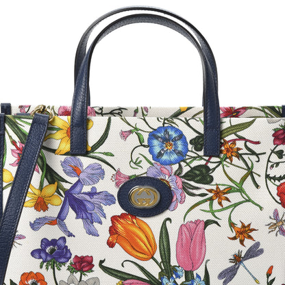 Gucci Canvas Medium Flora Tote White Multicolor Blue Agata 9 of 9