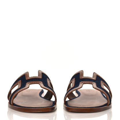 Hermes Calfskin Denim Oran Sandals 39 Bleu Brut Gold 2 of 9