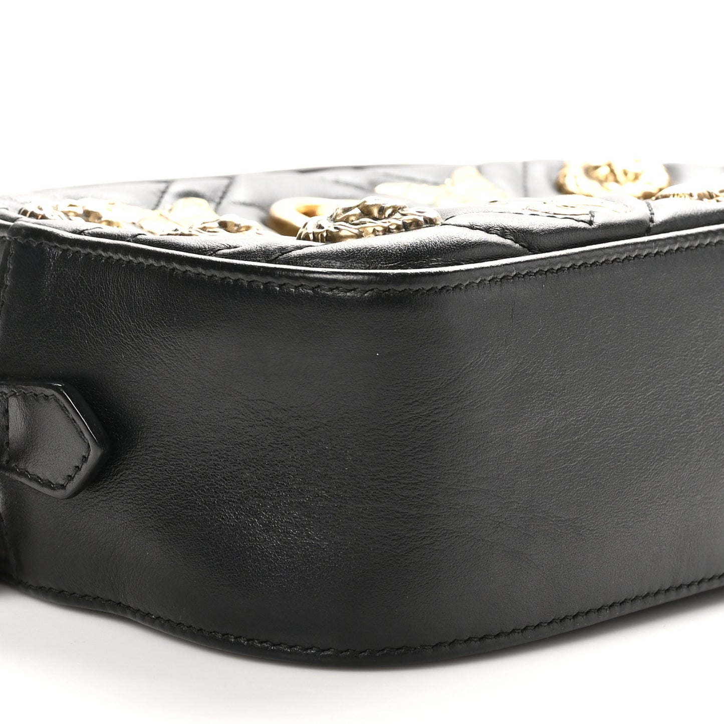 Calfskin Matelasse Animal Studs Small GG Marmont Chain Shoulder Bag Black