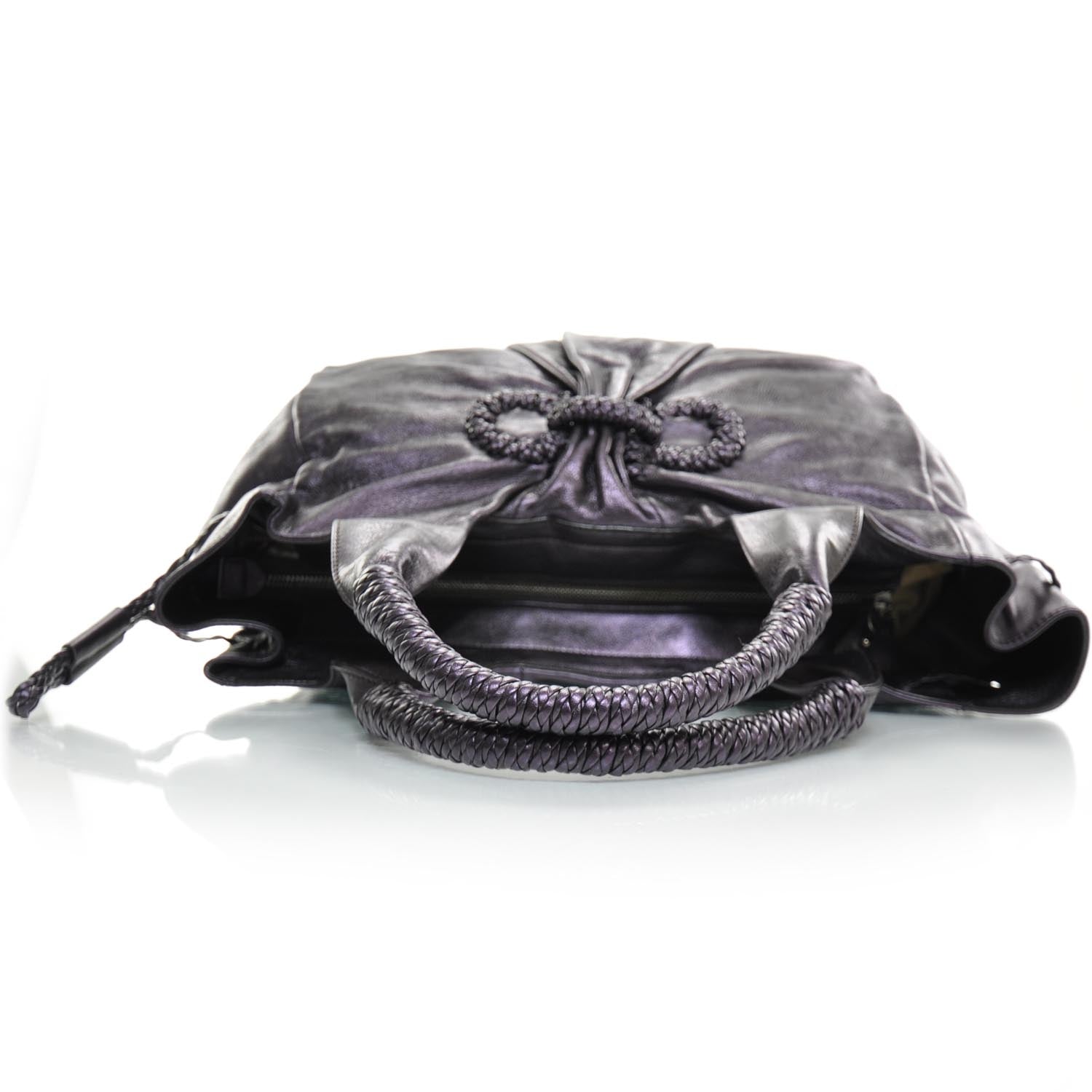 FASHIONPHILE SALVATOREFERRAGAMOVitelloGancioIntreccShoulderBagMetallicPurple 5 of 8