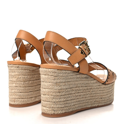 Louis Vuitton Calfskin Monogram Espadrille Wedge Sandals 38.5 Brown 4 of 9