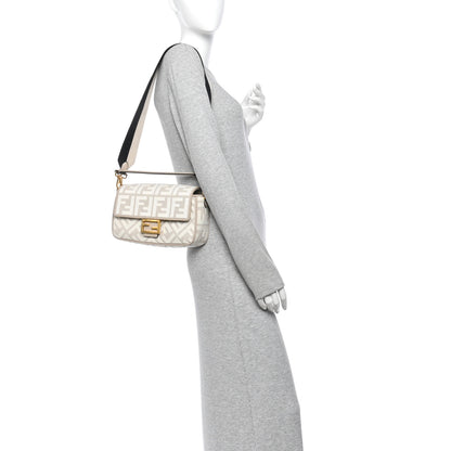 Fendi Canvas Vitello King FF Embroidered Baguette Grezzo White Nuvola 2 of 10
