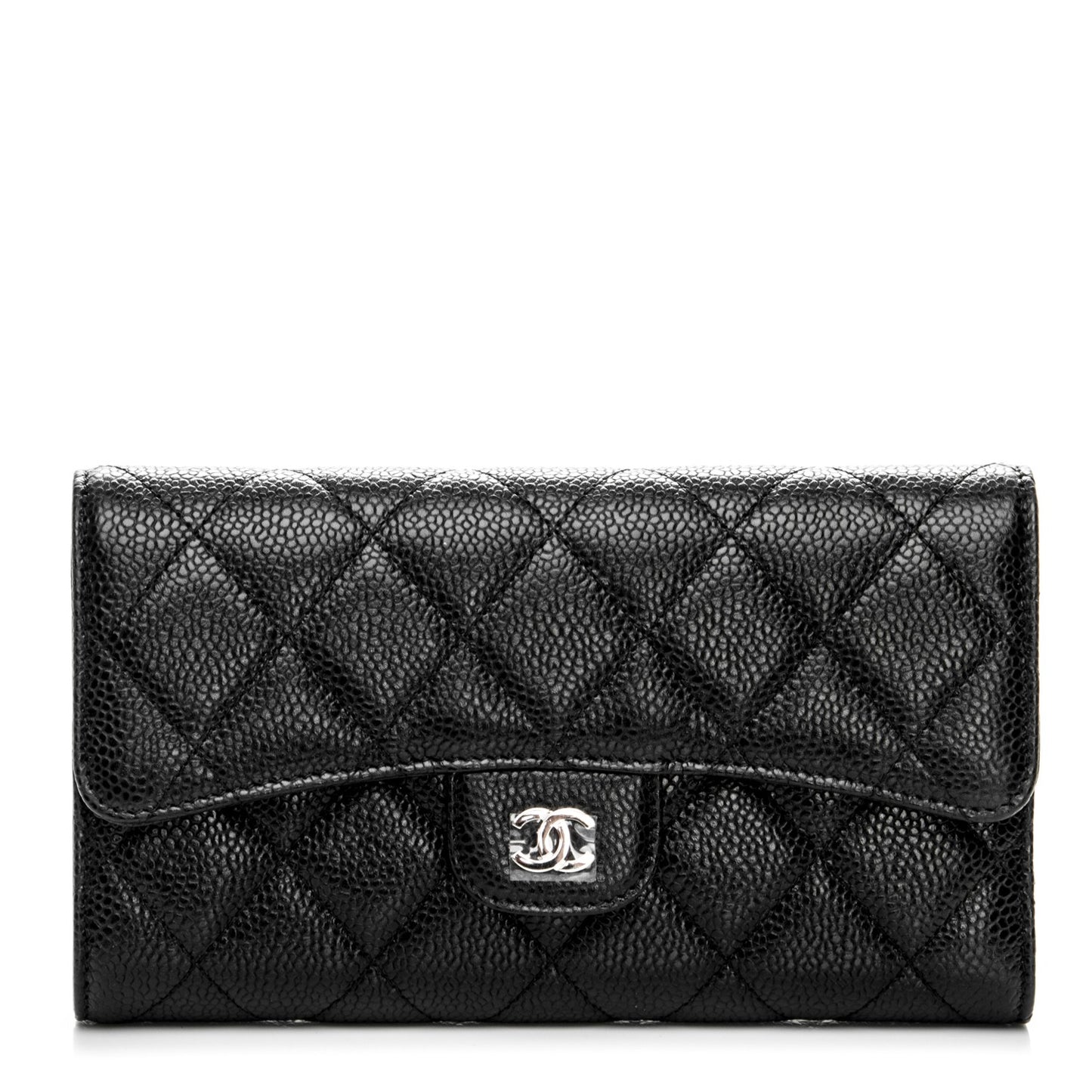 Caviar Quilted Large Flap Wallet Black