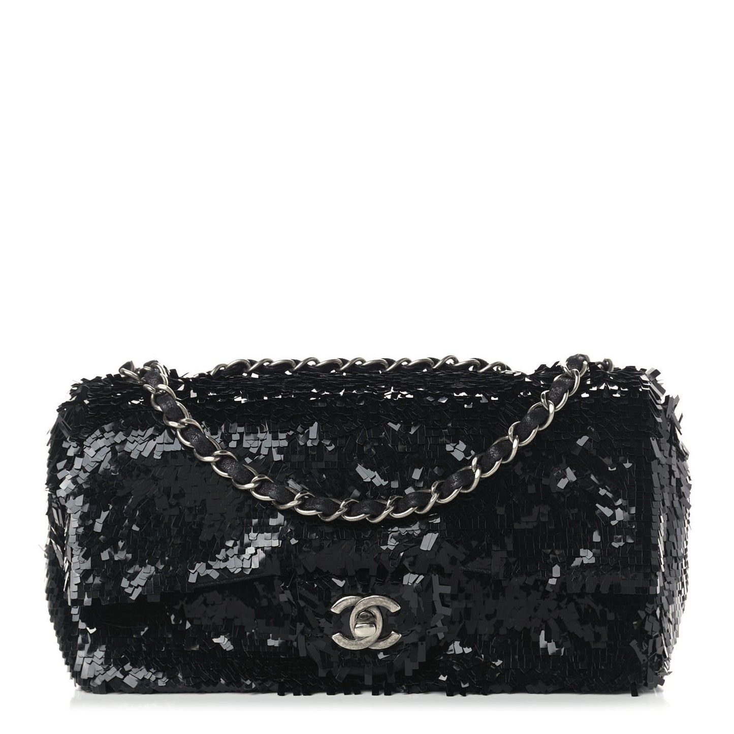 Sequin Embroidered Small Single Flap Black