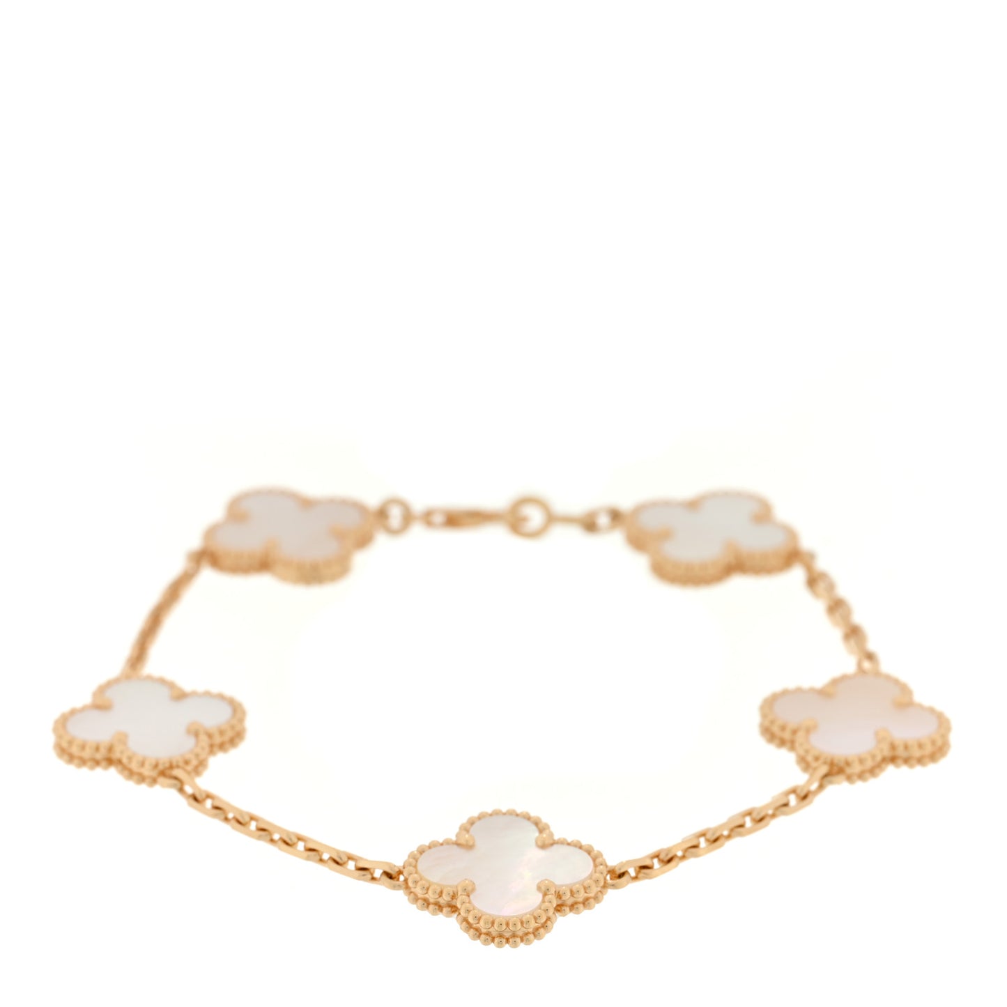 18K Yellow Gold Mother of Pearl 5 Motifs Vintage Alhambra Bracelet