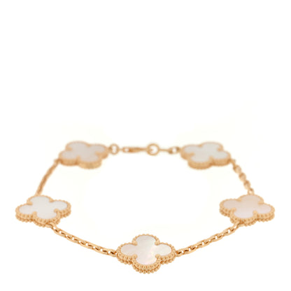 Van Cleef & Arpels 18K Yellow Gold Mother of Pearl 5 Motifs Vintage Alhambra Bracelet 1 of 3