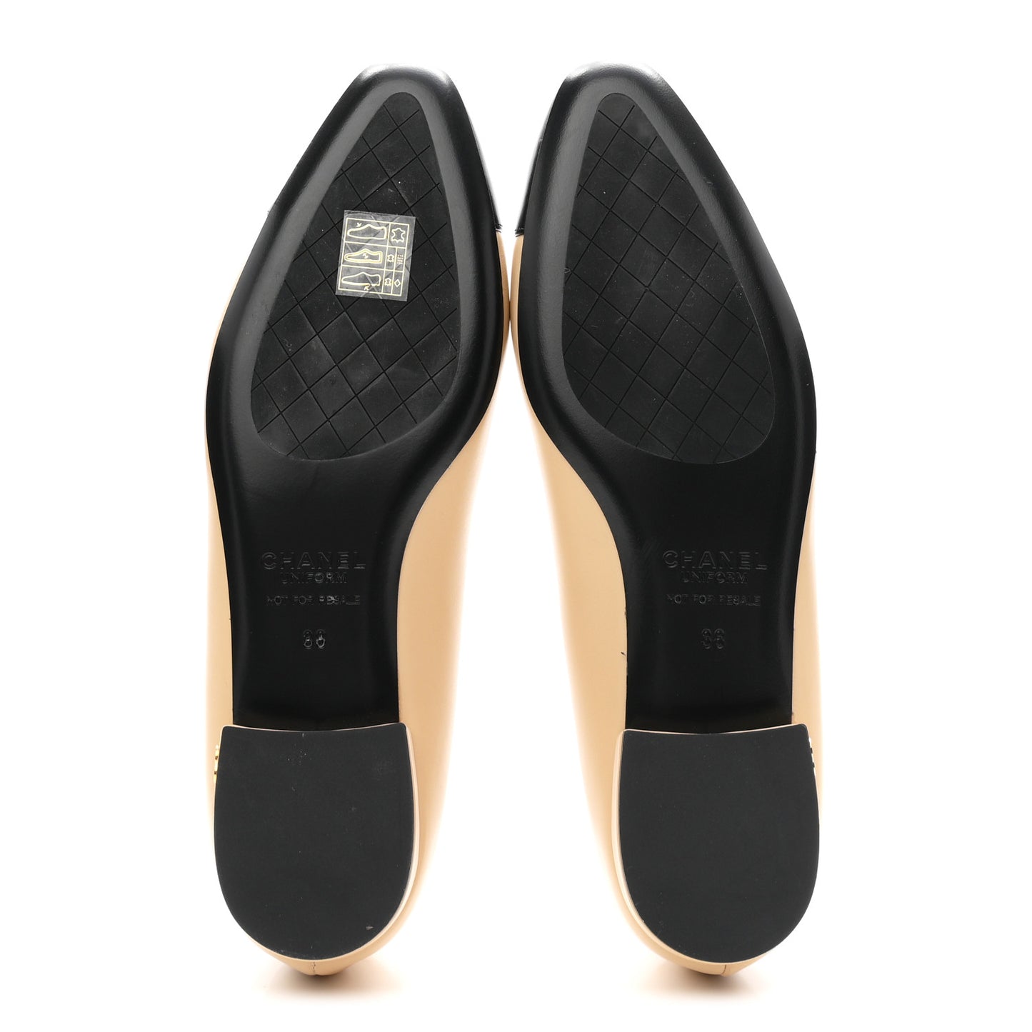 Lambskin Cap Toe CC Uniform Ballerina Flats 38 Beige Black