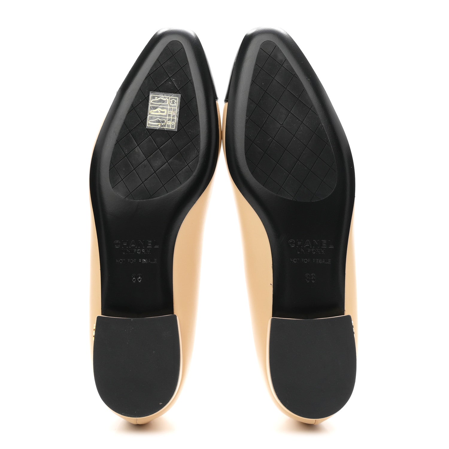 Chanel Lambskin Cap Toe CC Uniform Ballerina Flats 38 Beige Black 6 of 10