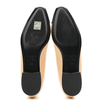 Chanel Lambskin Cap Toe CC Uniform Ballerina Flats 38 Beige Black 6 of 10