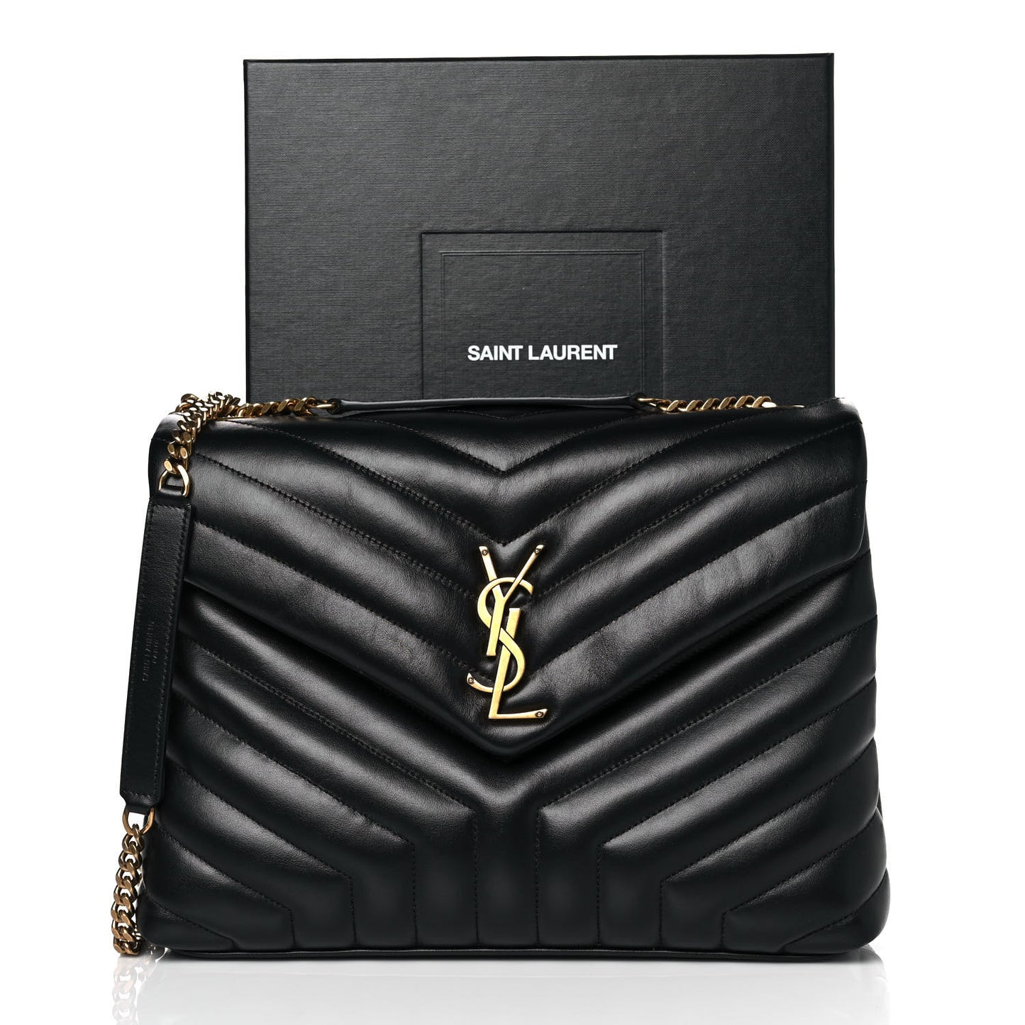 Calfskin Y Quilted Monogram Medium Loulou Chain Satchel Black