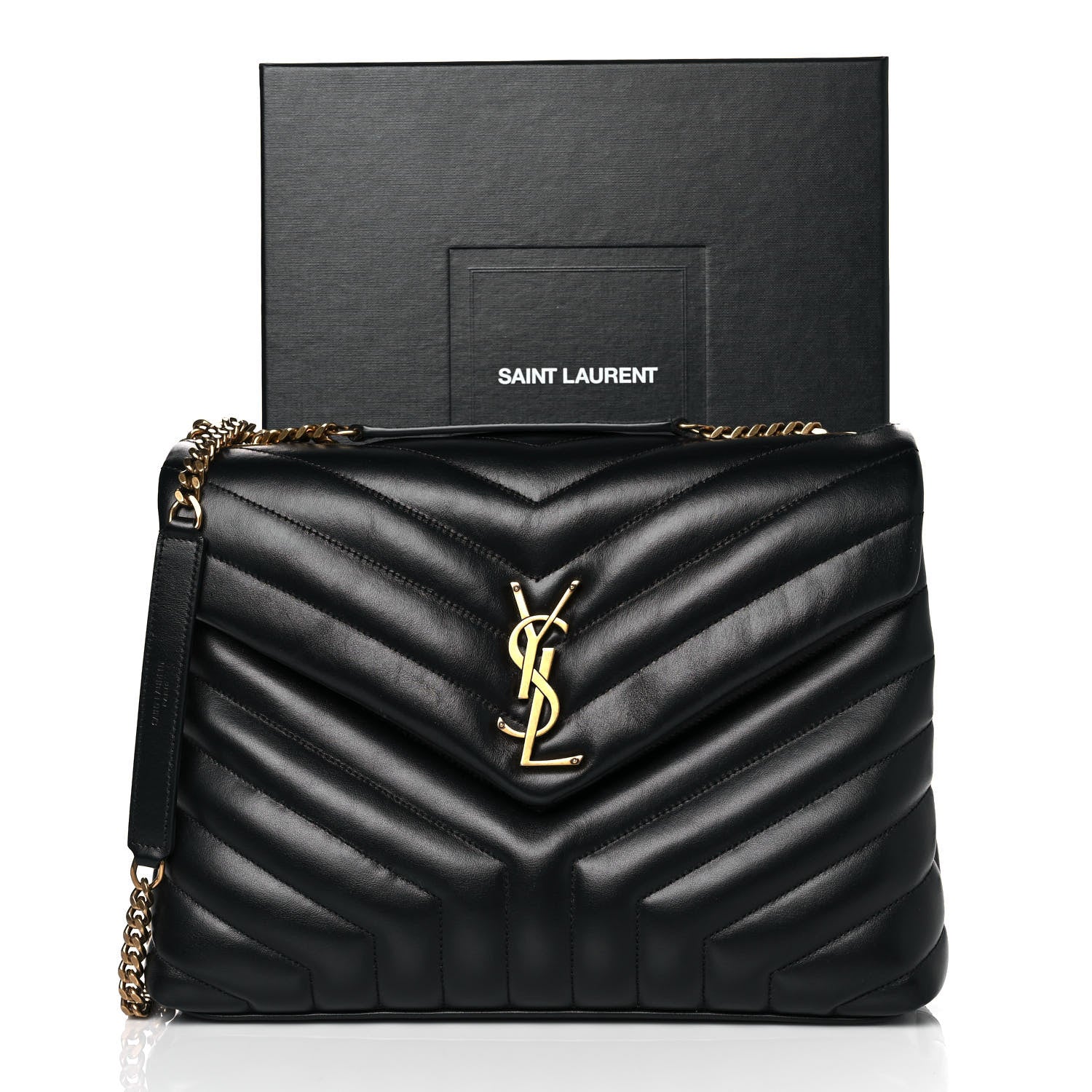 Saint Laurent Calfskin Y Quilted Monogram Medium Loulou Chain Satchel Black 10 of 10