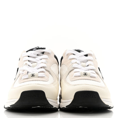 Chanel Mesh Suede Calfskin Grained Calfskin Womens CC Sneakers 39.5 White Black 2 of 13