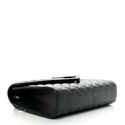 Saint Laurent Grain De Poudre Textured Mixed Matelasse Triquilt Medium Monogram Monochrome Satchel Black 4 of 11