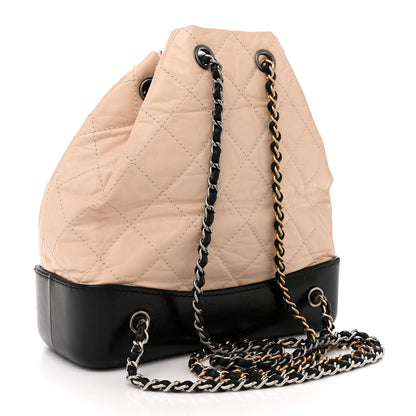 Chanel Aged Calfskin Quilted Small Gabrielle Backpack Beige Black 3 of 14