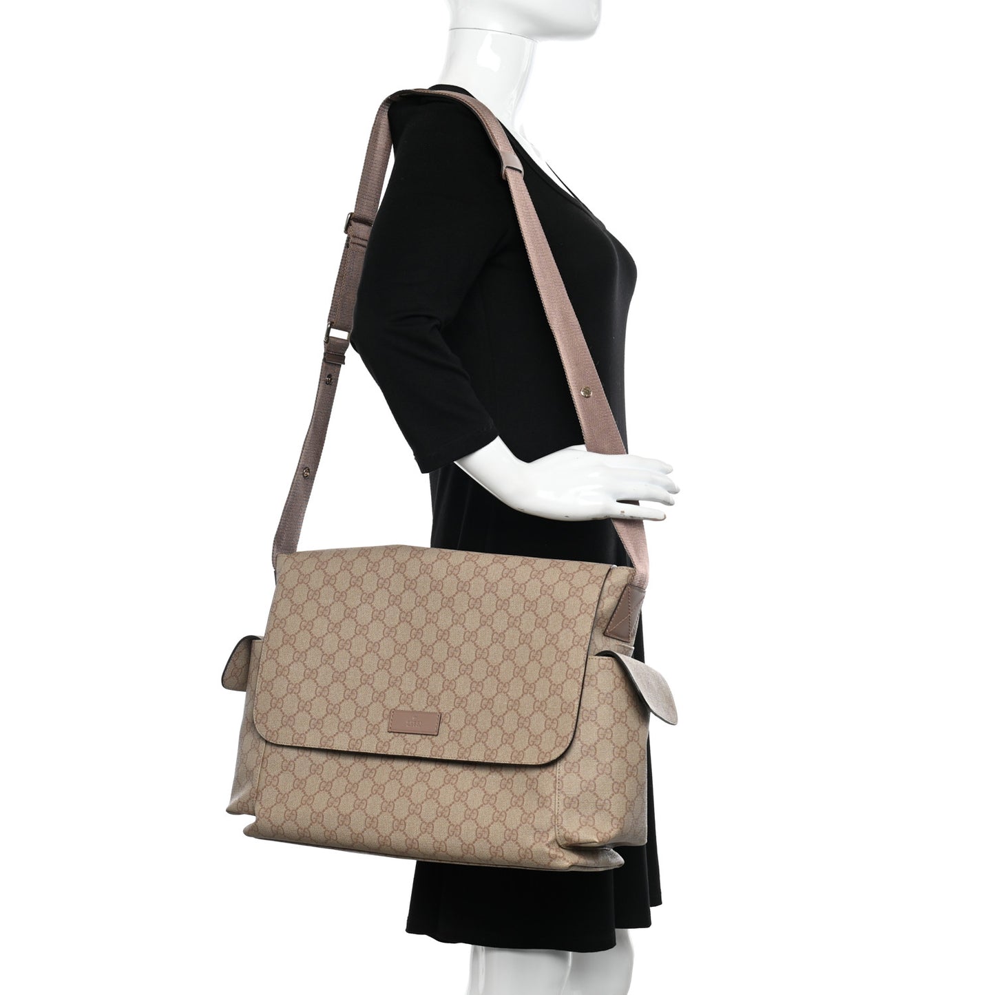 GG Supreme Monogram Messenger Diaper Bag Beige