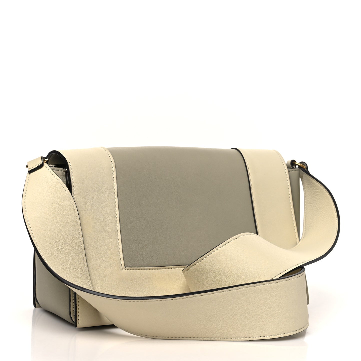 Shiny Smooth Calfskin Medium Frame Shoulder Bag Chalk Mastic