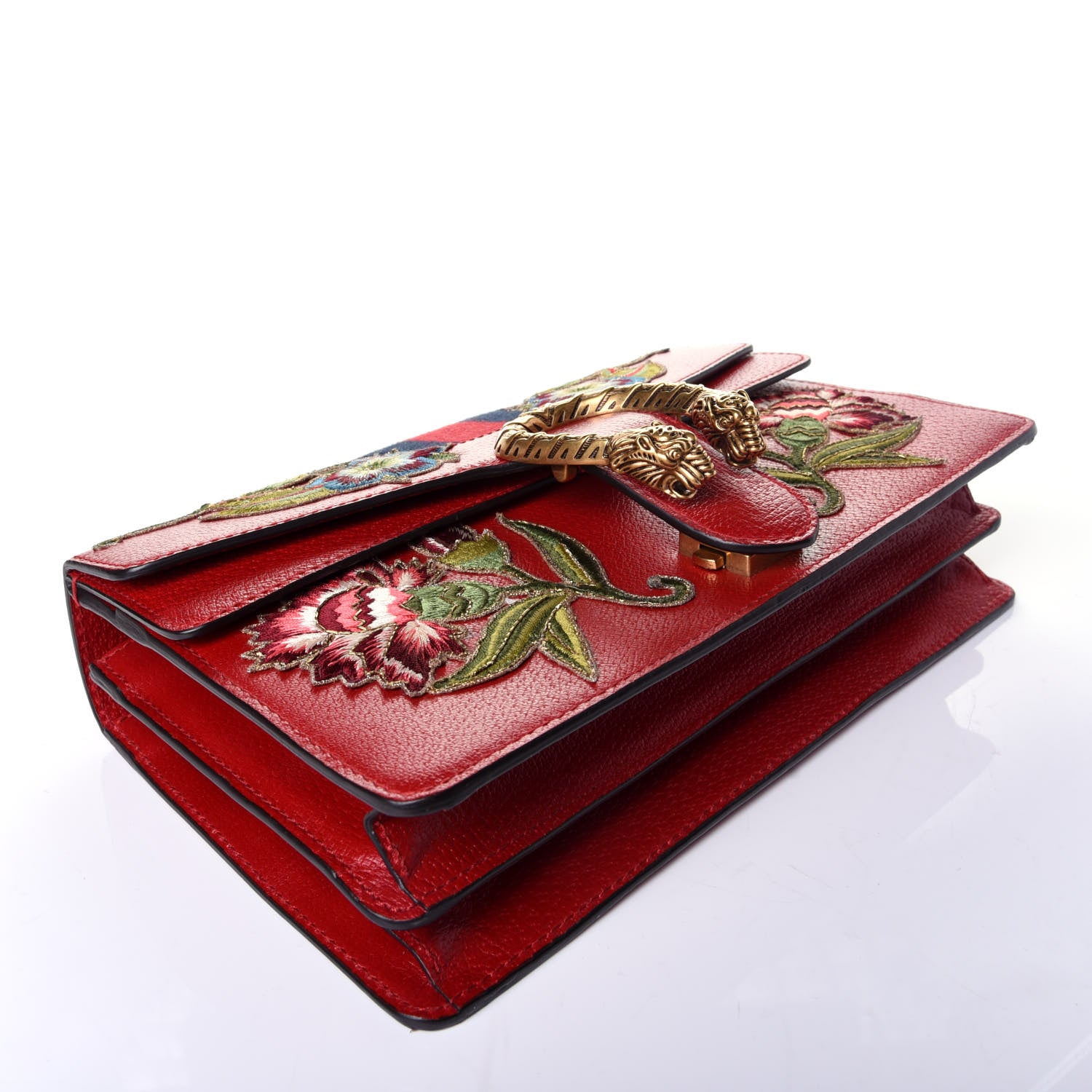 Gucci Calfskin Web Floral Embroidered Small Dionysus Shoulder Bag Hibiscus Red 4 of 9