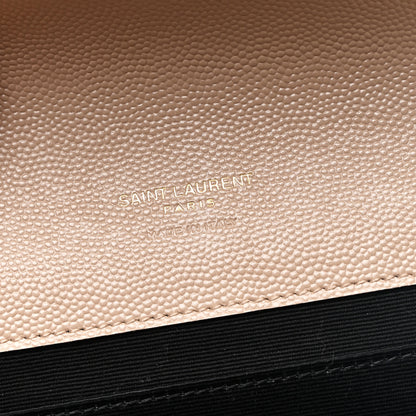 Saint Laurent Grain De Poudre Matelasse Chevron Monogram Envelope Clutch Dark Beige 6 of 7