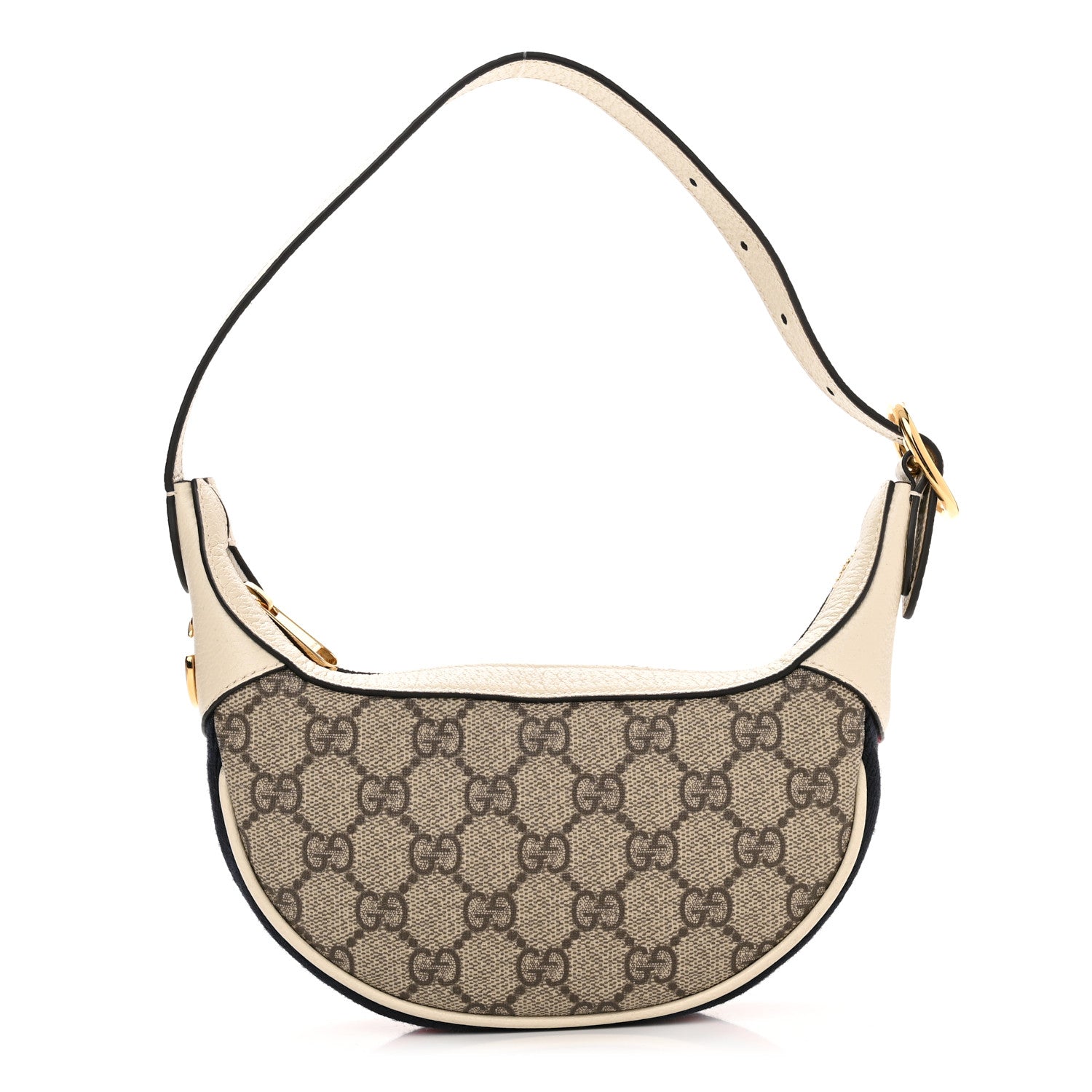Gucci GG Supreme Monogram Textured Dollar Calfskin Web Mini Ophidia Half Moon Hobo Beige Ebony Mystic White 1 of 10
