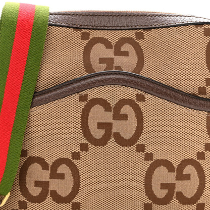 Gucci Monogram Jumbo GG Textured Dollar Calfskin Web Messenger Shoulder Bag Camel Ebony New Acero 7 of 10