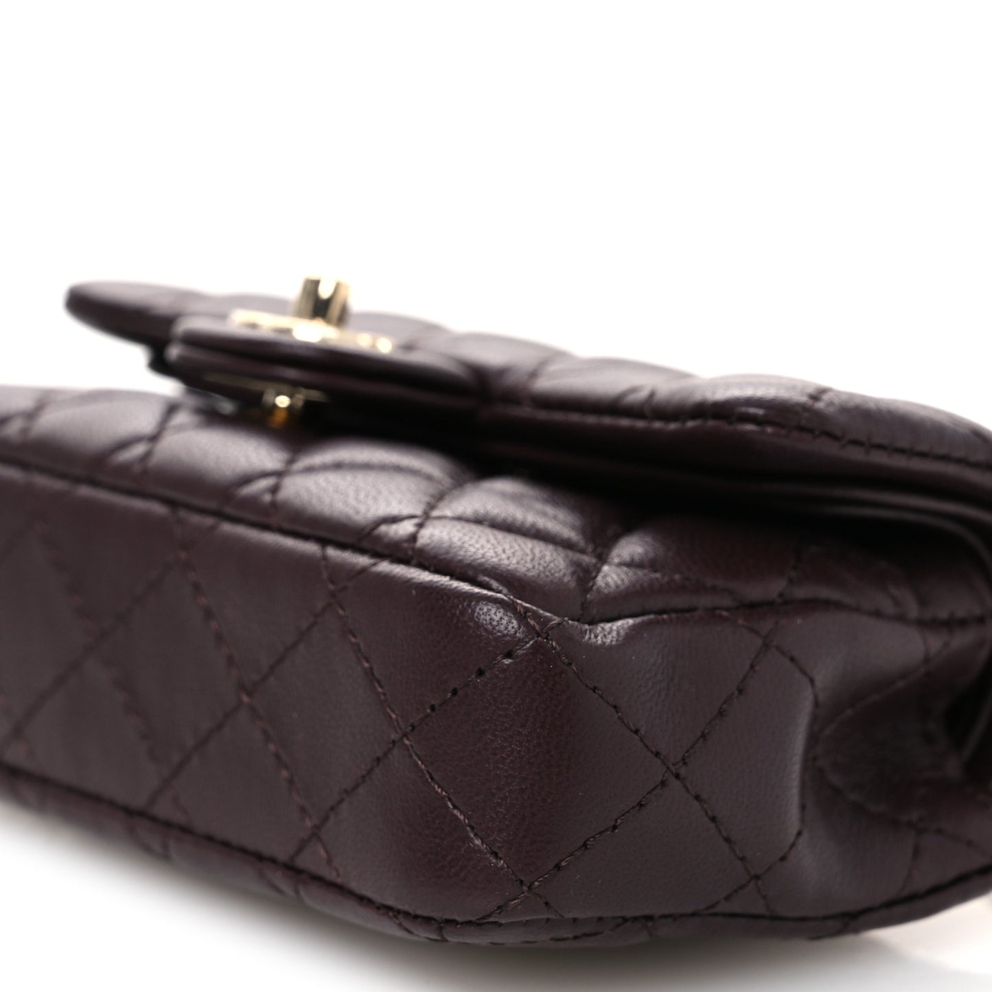 Lambskin Quilted Mini Flap Bag Charm With Hook Dark Brown