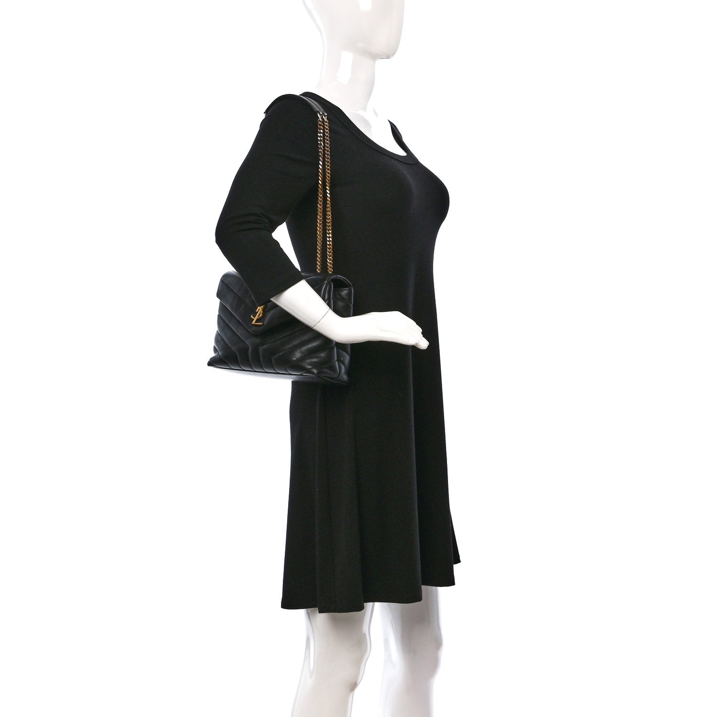 Calfskin Y Quilted Monogram Small Loulou Chain Satchel Black