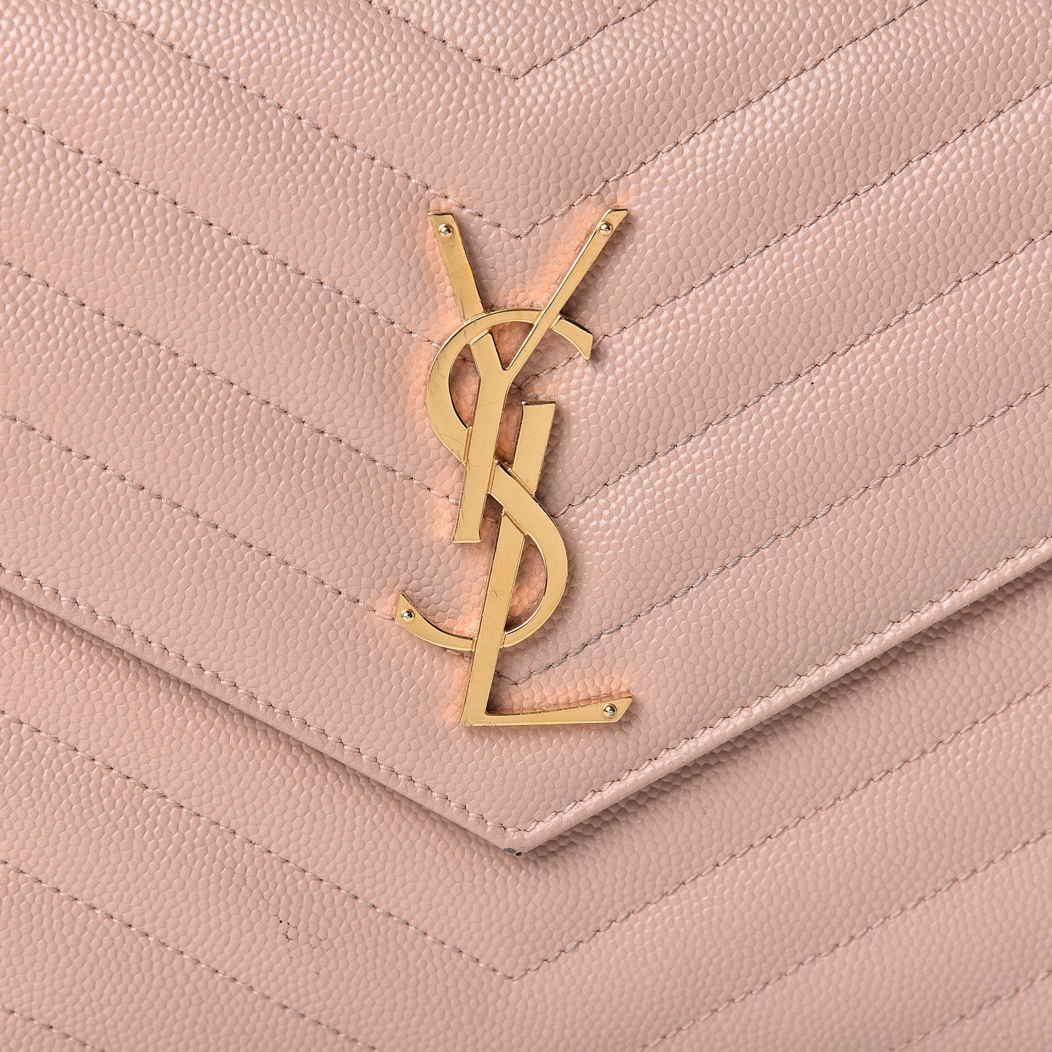 Saint Laurent Grain De Poudre Matelasse Chevron Monogram Chain Wallet Pale Blush 7 of 12