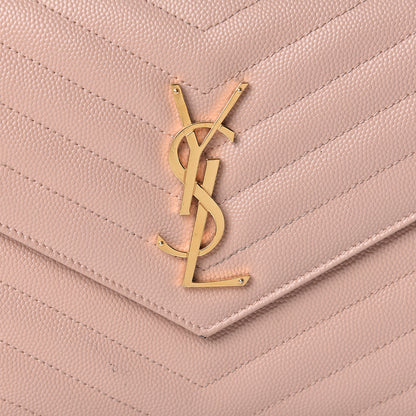 Saint Laurent Grain De Poudre Matelasse Chevron Monogram Chain Wallet Pale Blush 7 of 12
