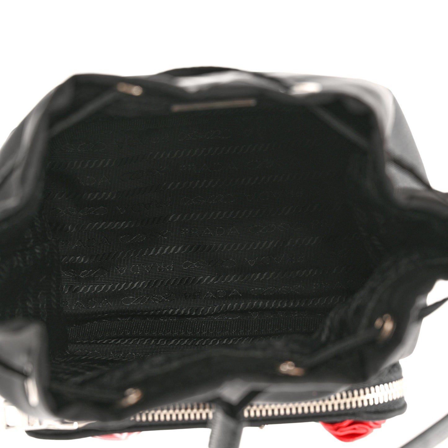 Re-Nylon Saffiano Roses Duet Bucket Crossbody Bag Black