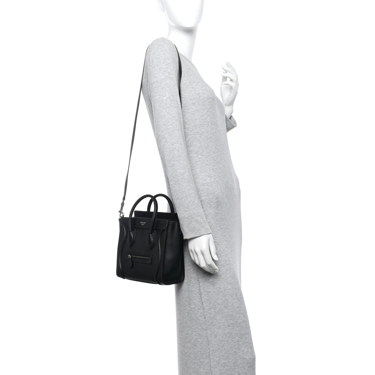 Celine Drummed Calfskin Nano Luggage Black 2 of 14