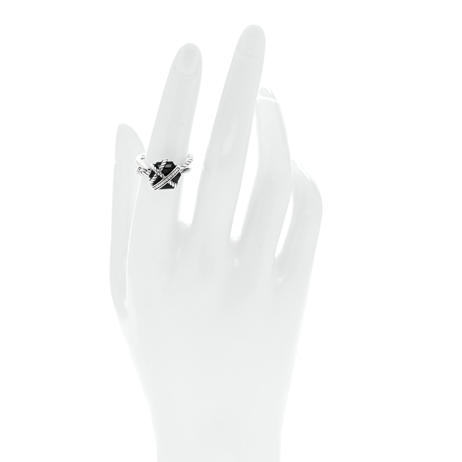 David Yurman Sterling Silver Diamond Black Onyx 10mm Cable Wrap Ring 52 6 2 of 5
