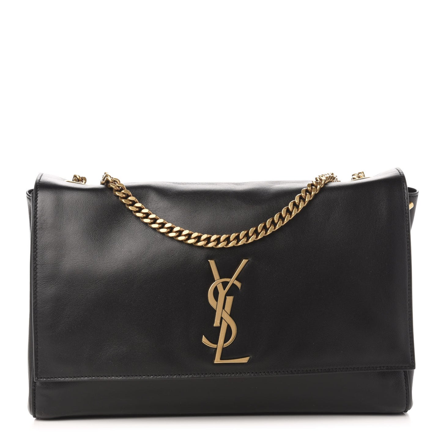 Smooth Calfskin Suede Medium Reversible Monogram Kate Satchel Black