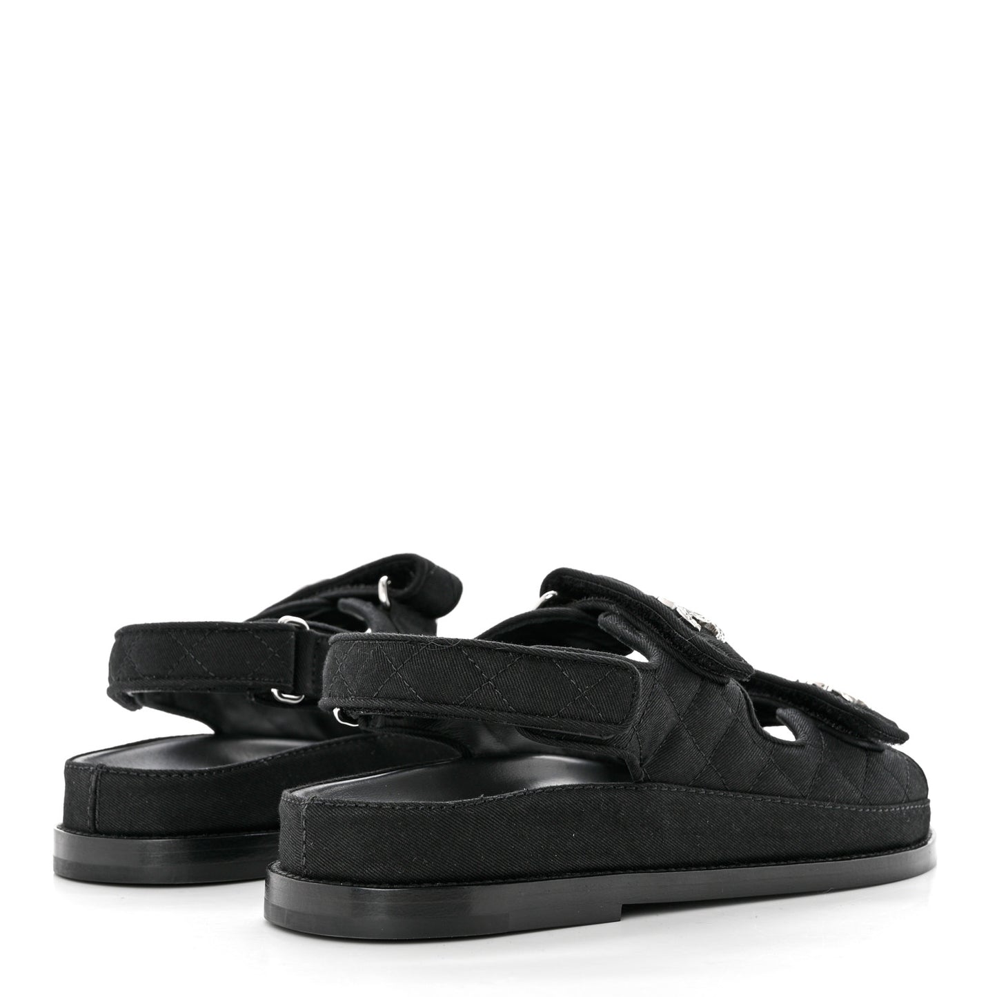 Suede Calfskin Glitter Crystal Velcro Dad Sandals 36 Black