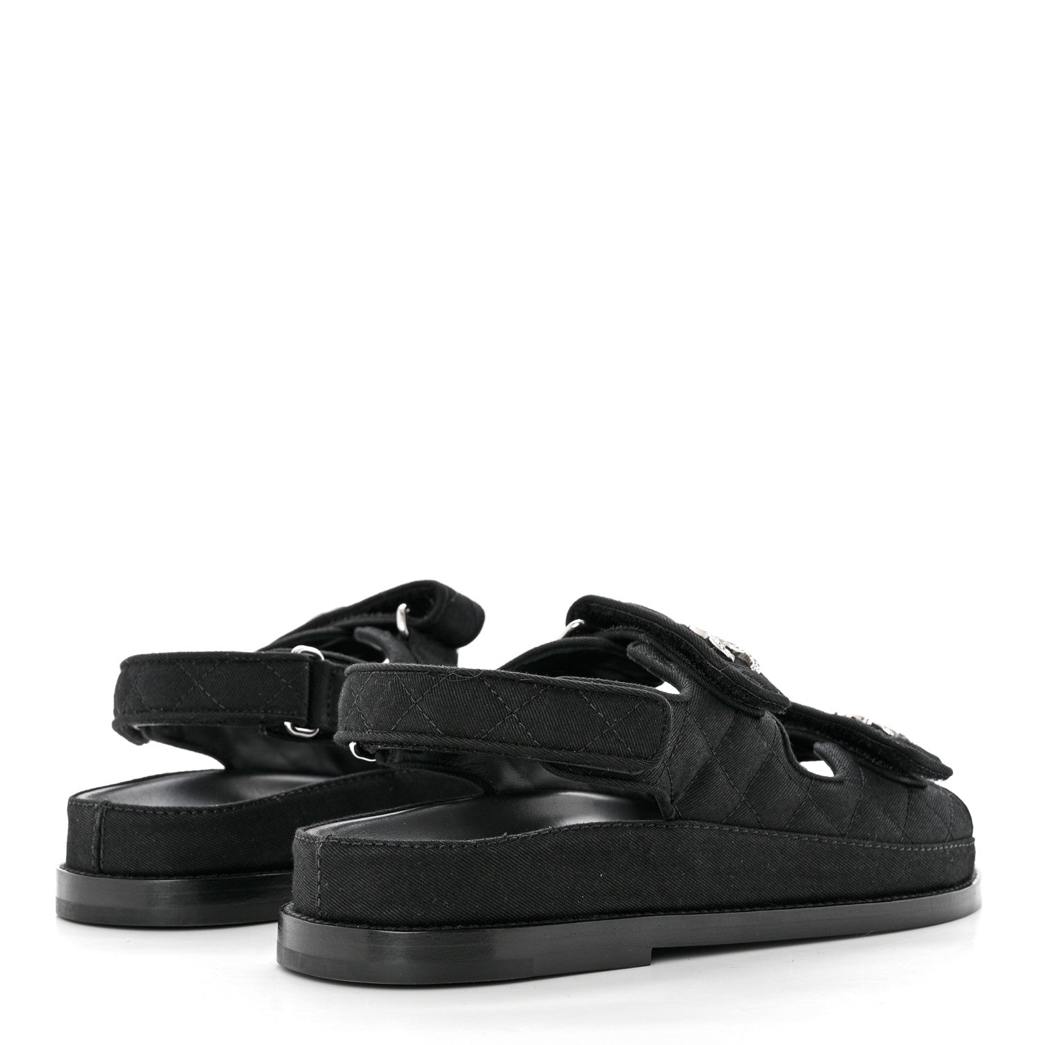 Chanel Suede Calfskin Glitter Crystal Velcro Dad Sandals 36 Black 4 of 9