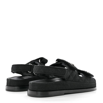 Chanel Suede Calfskin Glitter Crystal Velcro Dad Sandals 36 Black 4 of 9