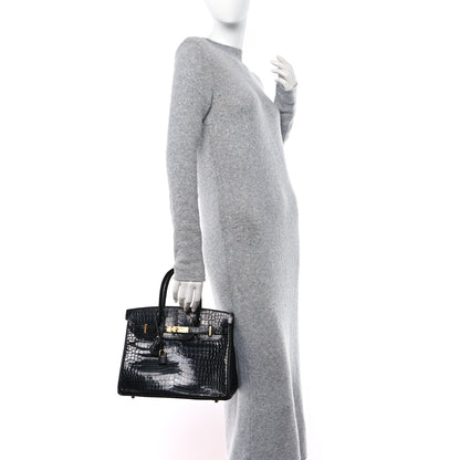 Hermes Shiny Porosus Crocodile Birkin 30 Black 2 of 15