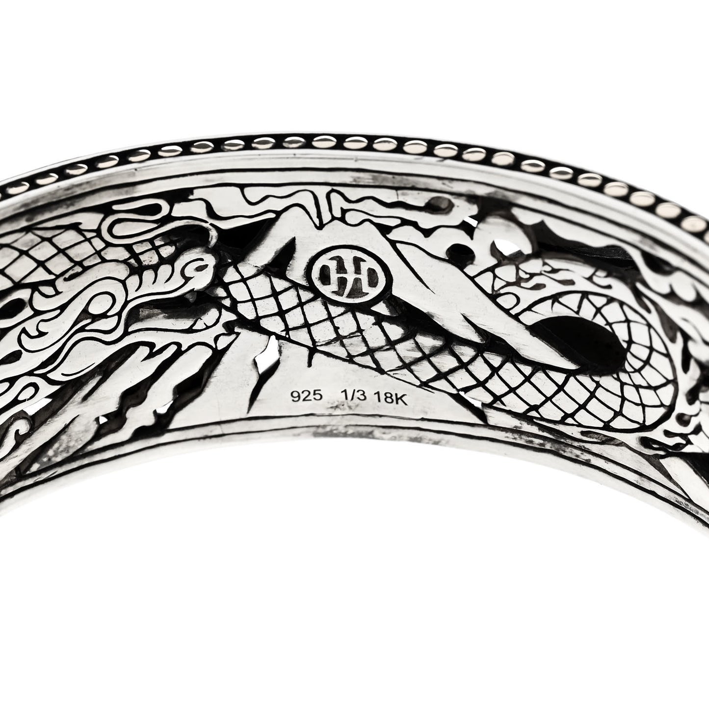 Sterling Silver 18K Yellow Gold Legends Naga Hinge Cuff Bracelet