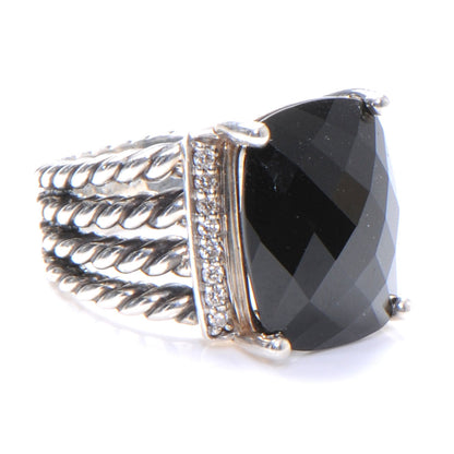 David Yurman Sterling Silver Diamond Black Onyx 16mm Wheaton Ring 56 7.5 3 of 6