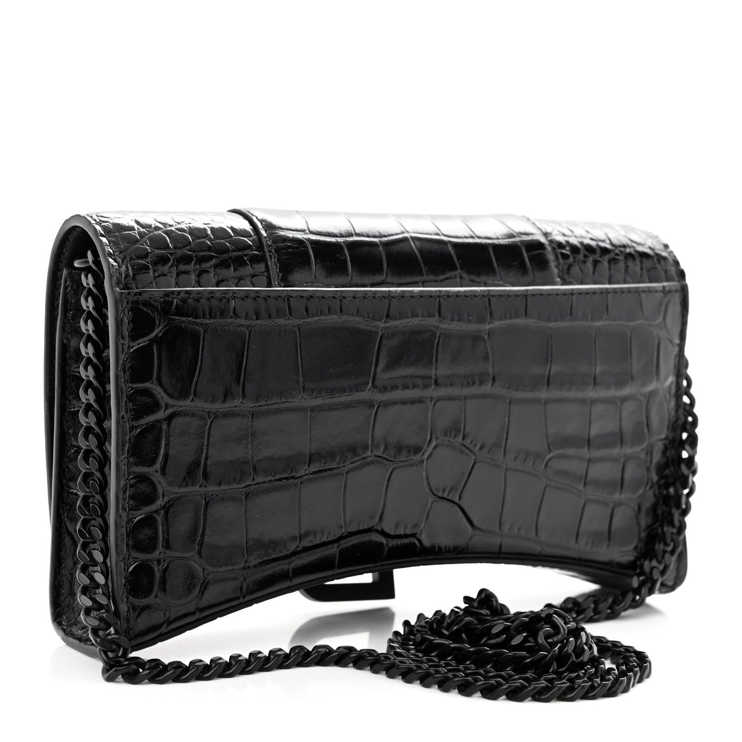 Balenciaga Shiny Calfskin Monochrome Crocodile Embossed Hourglass Chain Bag 1000 3 of 9