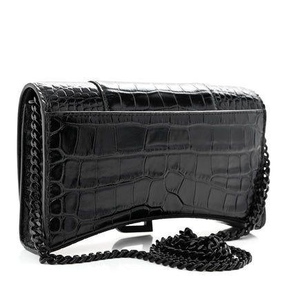 Balenciaga Shiny Calfskin Monochrome Crocodile Embossed Hourglass Chain Bag 1000 3 of 9