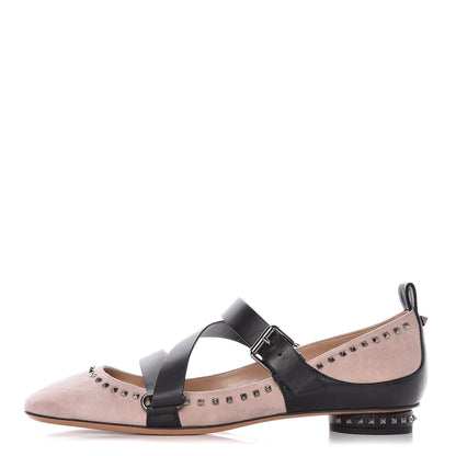 Valentino Garavani Suede Soul Rockstud Strappy Ballerina Flats 38.5 Poudre Black 1 of 9