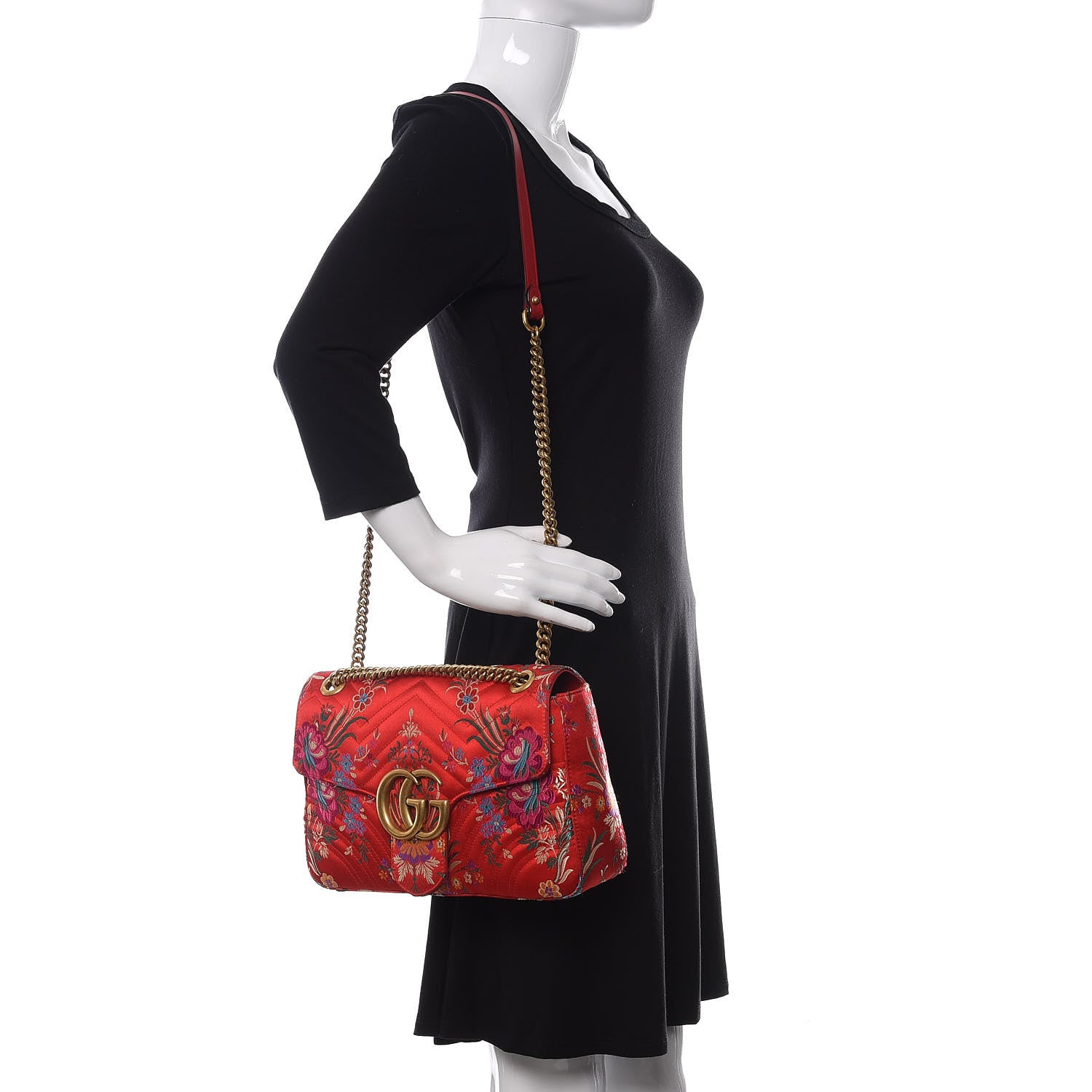 Gucci Jacquard Matelasse Floral Medium GG Marmont Shoulder Bag Red 2 of 15