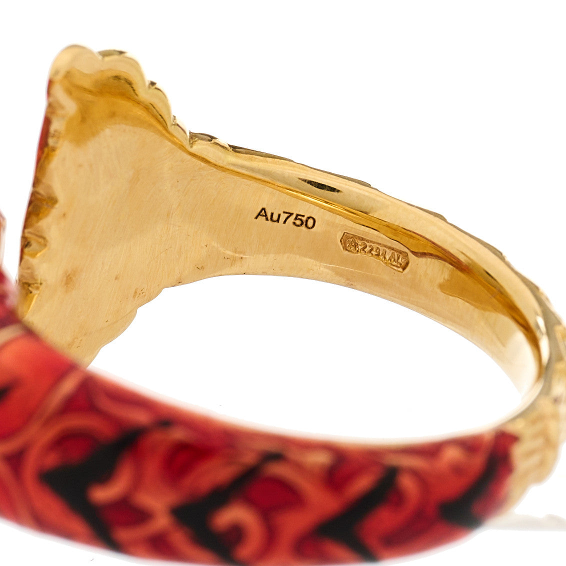 Gucci 18K Yellow Gold Diamond Enamel Le Marche Des Merveilles Tiger Head Ring 53 6.25 Red 8 of 9