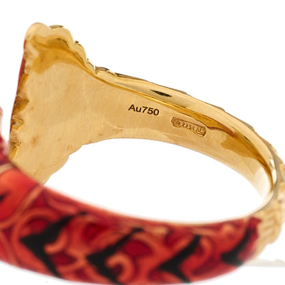 Gucci 18K Yellow Gold Diamond Enamel Le Marche Des Merveilles Tiger Head Ring 53 6.25 Red 8 of 9