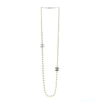 Chanel Pearl Baguette Crystal CC Long Necklace Silver 3 of 5