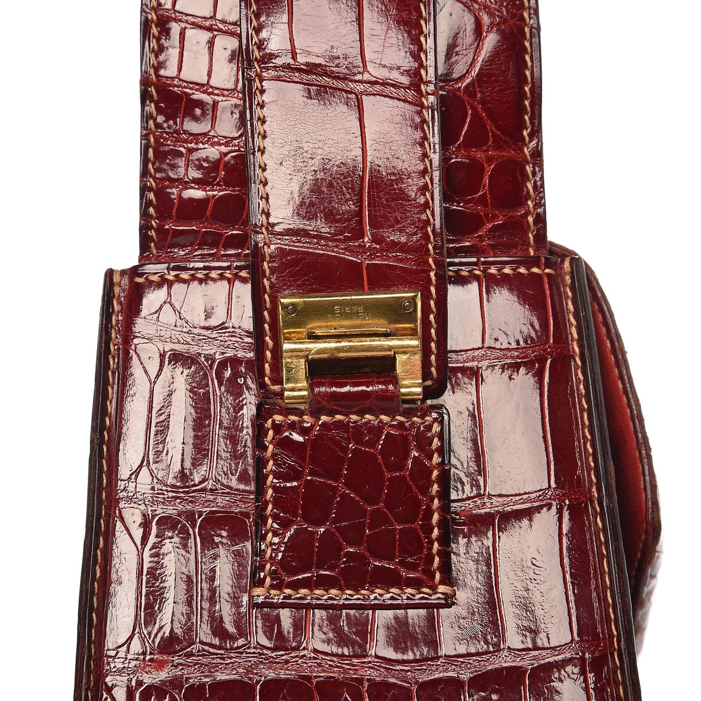 Shiny Porosus Crocodile Handbag Rouge H