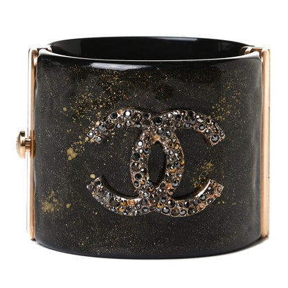 Chanel Resin Crystal CC Cuff Black Bronze 1 of 5
